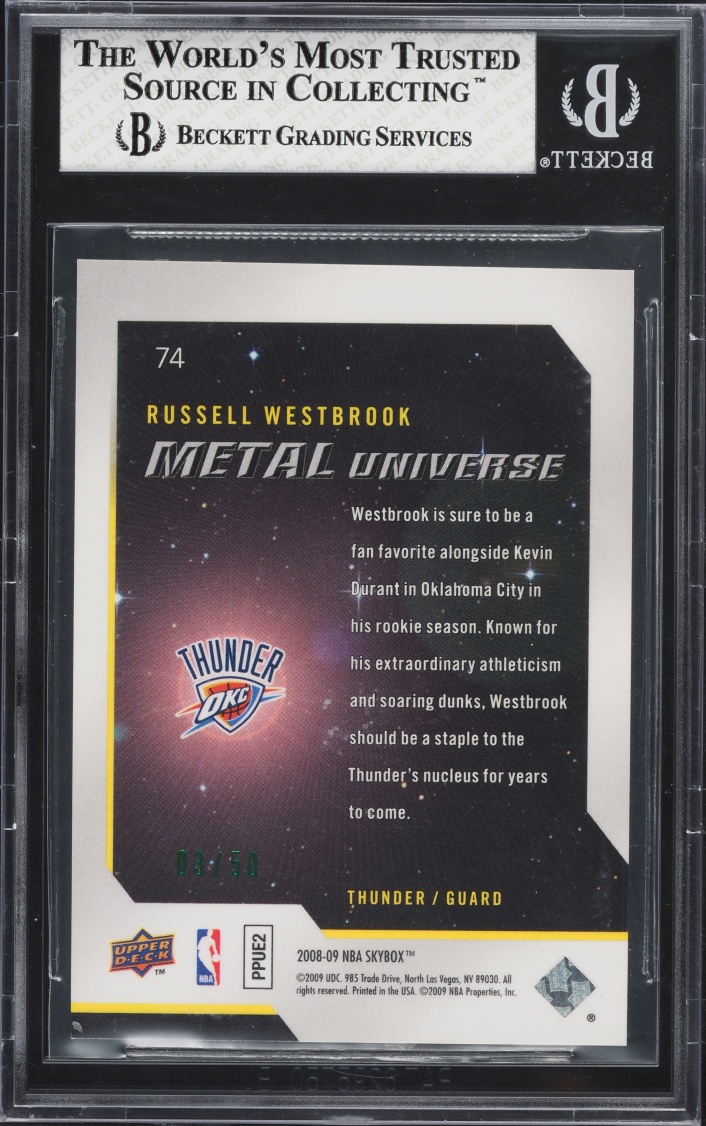 2008 Metal Universe Precious Metal Gems PMG Green Russell Westbrook ROOKIE /50 #74 BGS 6 EXMT - Photo 2