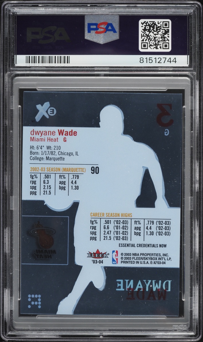 2003 Fleer E-X Essential Credentials Now Dwyane Wade ROOKIE /90 #90 PSA 6 EXMT - Photo 2