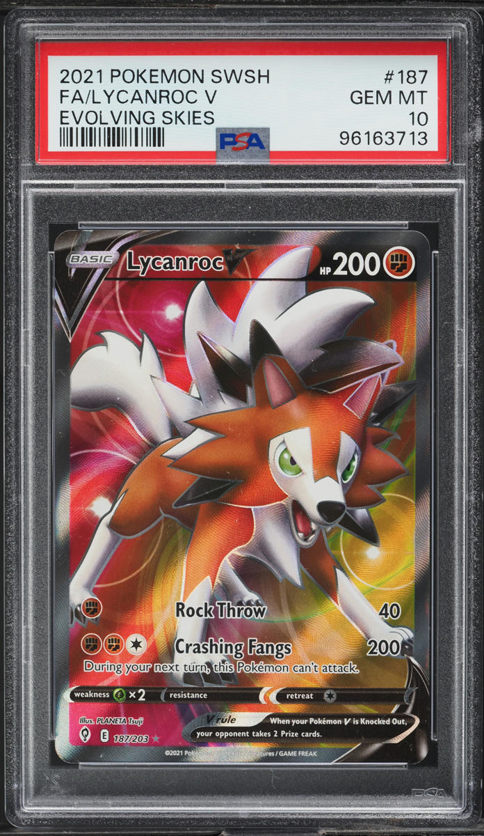 2021 Pokemon SWSH Evolving Skies Full Art Lycanroc V #187 PSA 10 GEM MINT