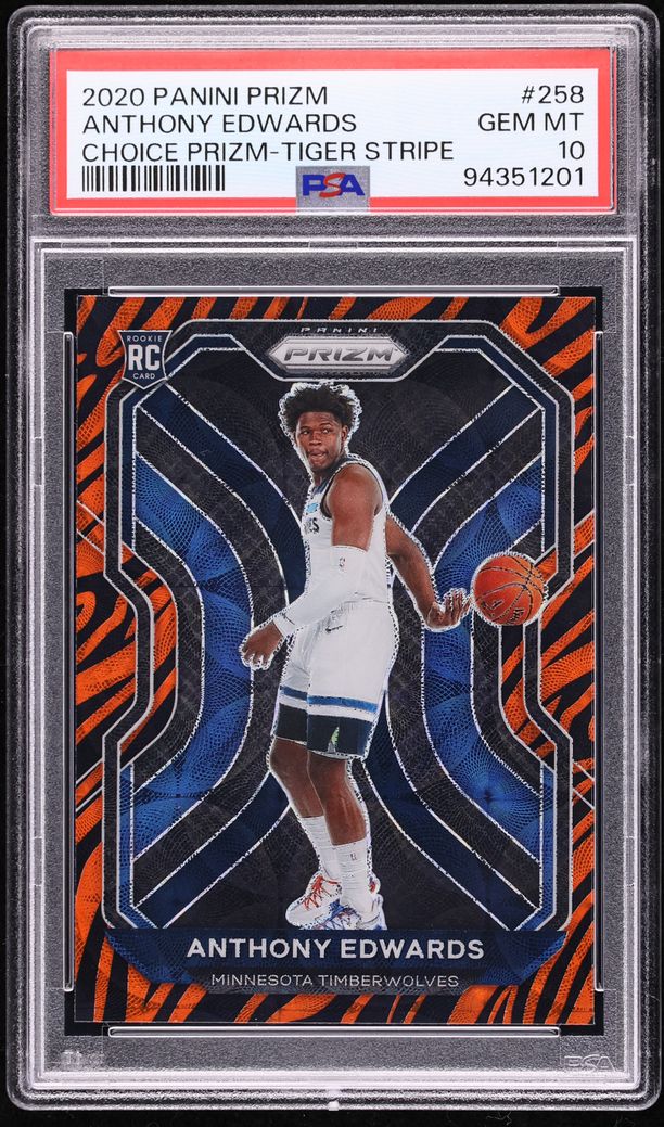 2020 Panini Prizm Choice Tiger Stripe Anthony Edwards ROOKIE #258 PSA 10 GEM MINT
