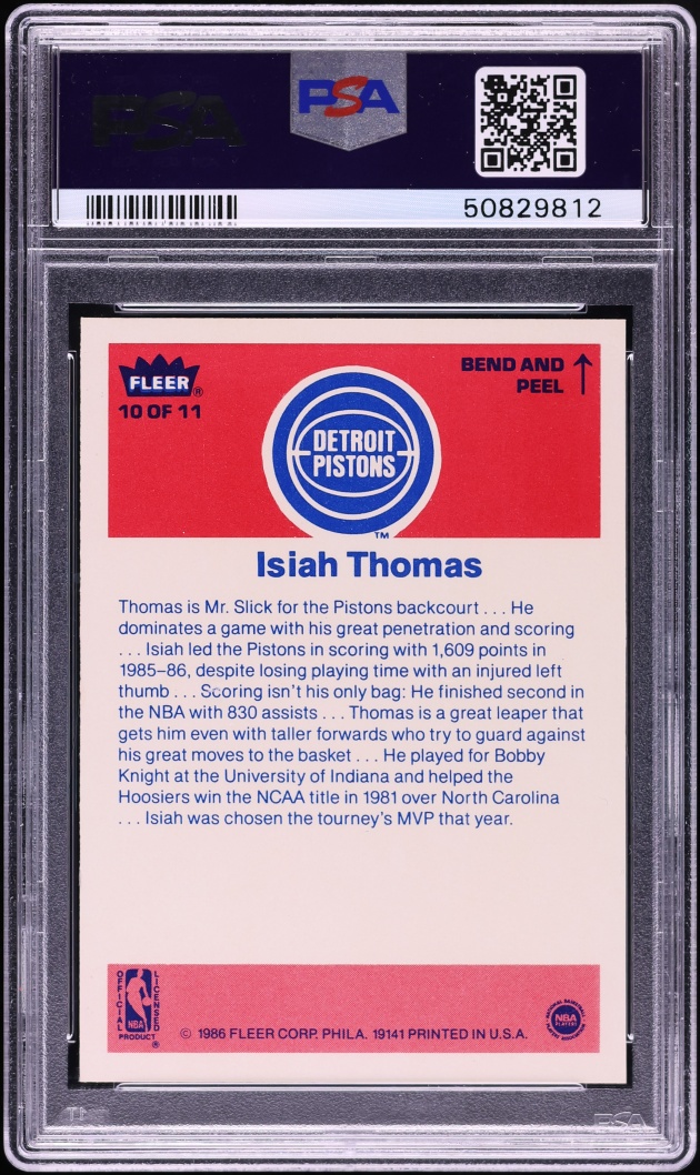 1986 Fleer Sticker Isiah Thomas ROOKIE #10 PSA 9 MINT