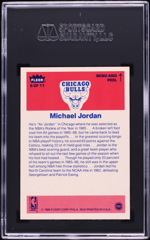 1986 Fleer Sticker Michael Jordan ROOKIE #8 SGC 9.5 MINT+ - Photo 2