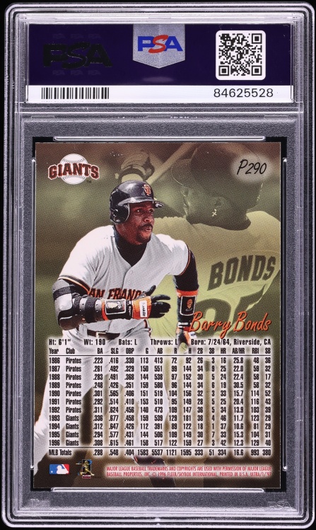 1997 Ultra Platinum Medallion Barry Bonds #P290 PSA 9 MINT - Photo 2