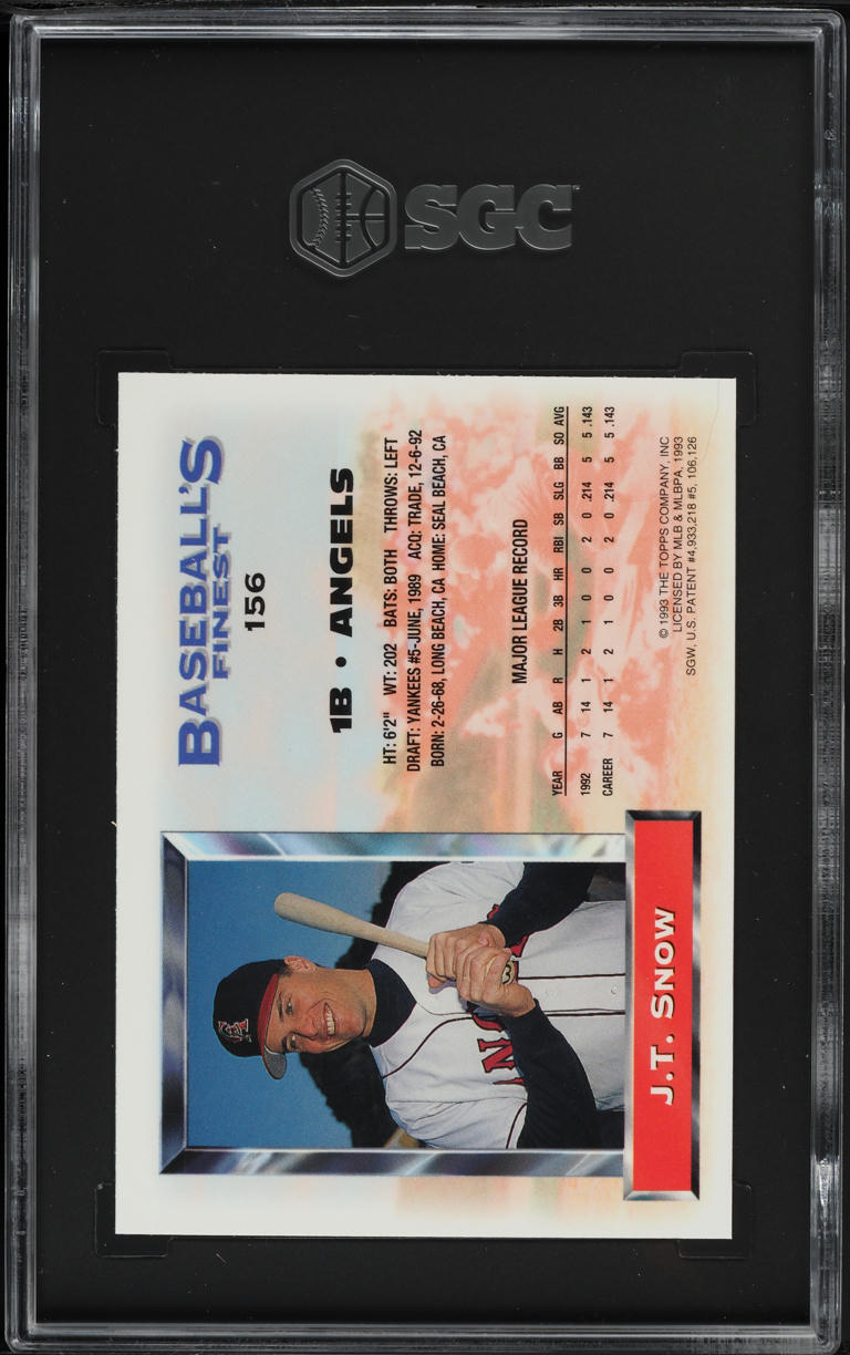 1993 Finest Refractor J.T. Snow ROOKIE #156 SGC 7 NRMT