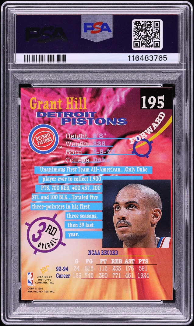 1994 Stadium Club Basketball Grant Hill ROOKIE #195 PSA 10 GEM MINT
