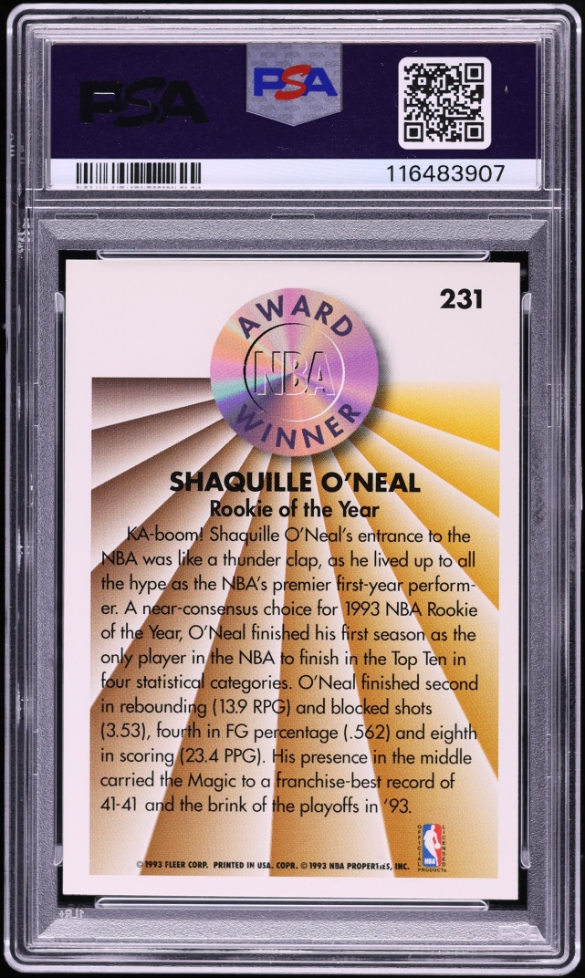 1993 Fleer Basketball Shaquille O'Neal #231 PSA 8 NM-MT