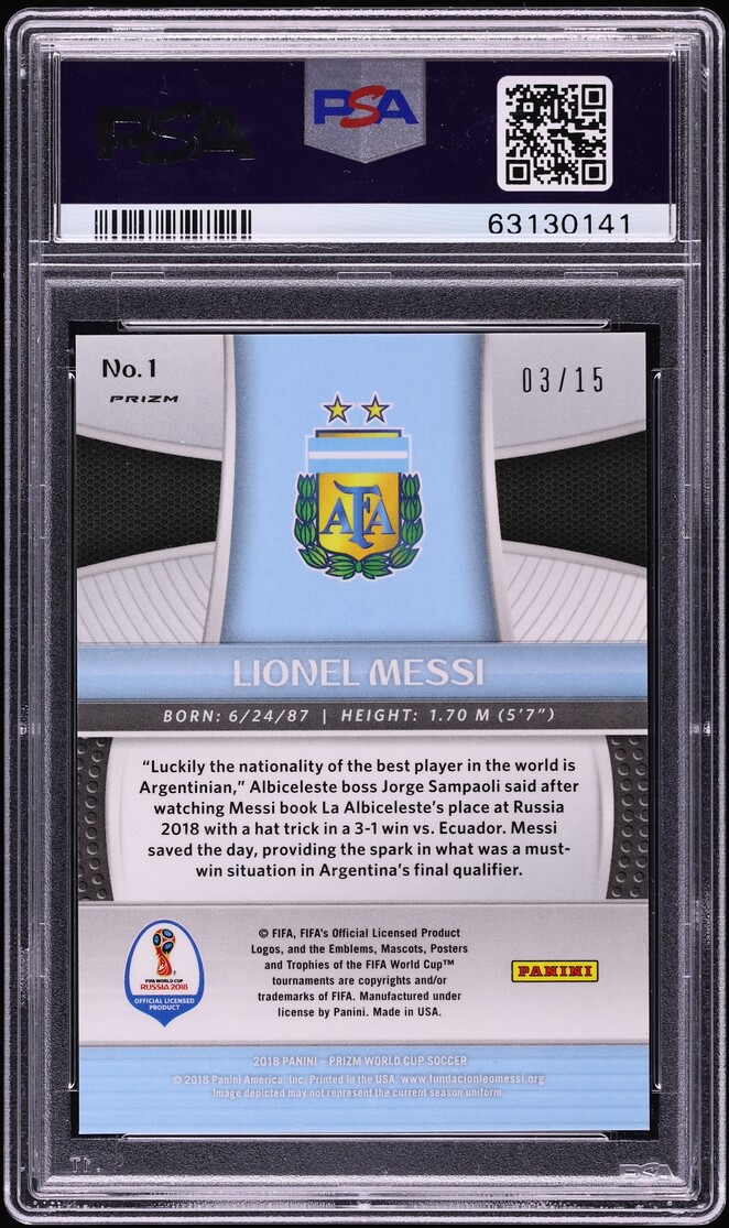 2018 Panini Prizm World Cup Gold Lazer Lionel Messi /15 #1 PSA 10 GEM MINT