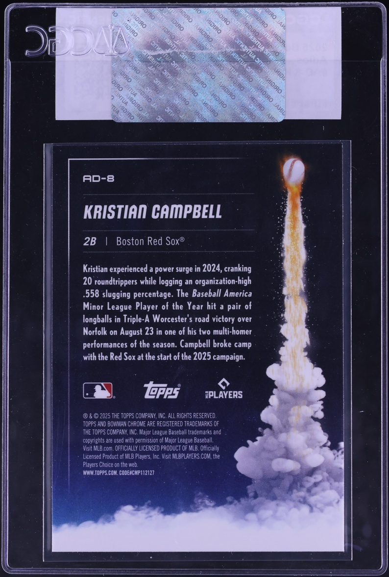 2025 Bowman Chrome Adios Kristian Campbell ROOKIE #AD-8 CGC AUTH