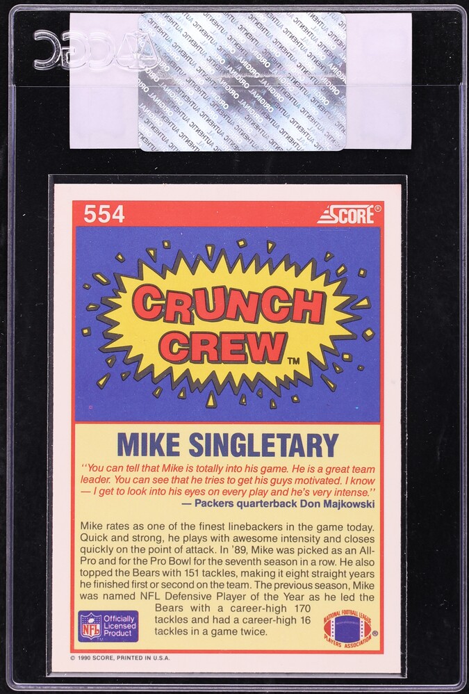 1990 Score Football Mike Singletary #554 CGC AUTH