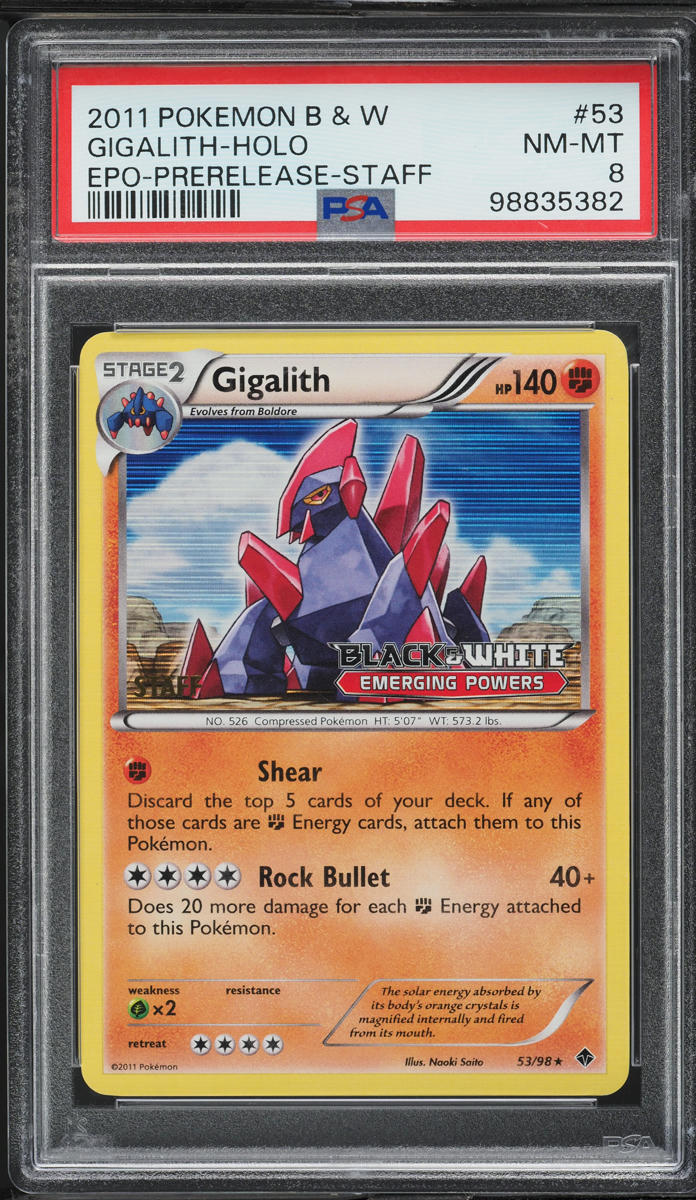 2011 Pokemon BW Emerging Powers Prerelease Staff Holo Gigalith #53 PSA 8 NM-MT