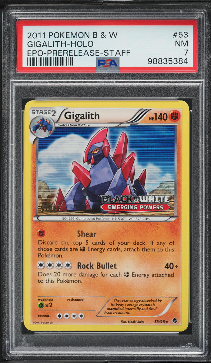 2011 Pokemon BW Emerging Powers Prerelease Staff Holo Gigalith #53 PSA 7 NRMT