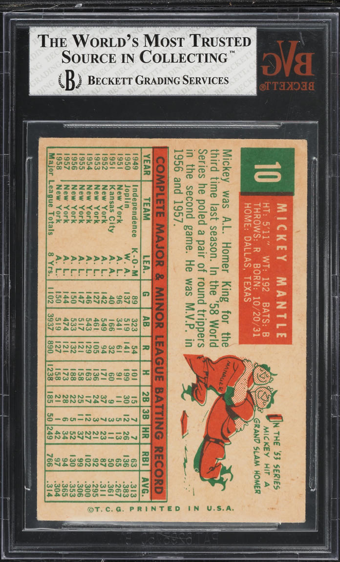 1959 Topps Mickey Mantle #10 BVG 4 VGEX