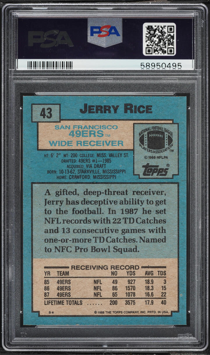 1988 Topps Football Jerry Rice AUTO DNA 10 #43 PSA 10 GEM MINT