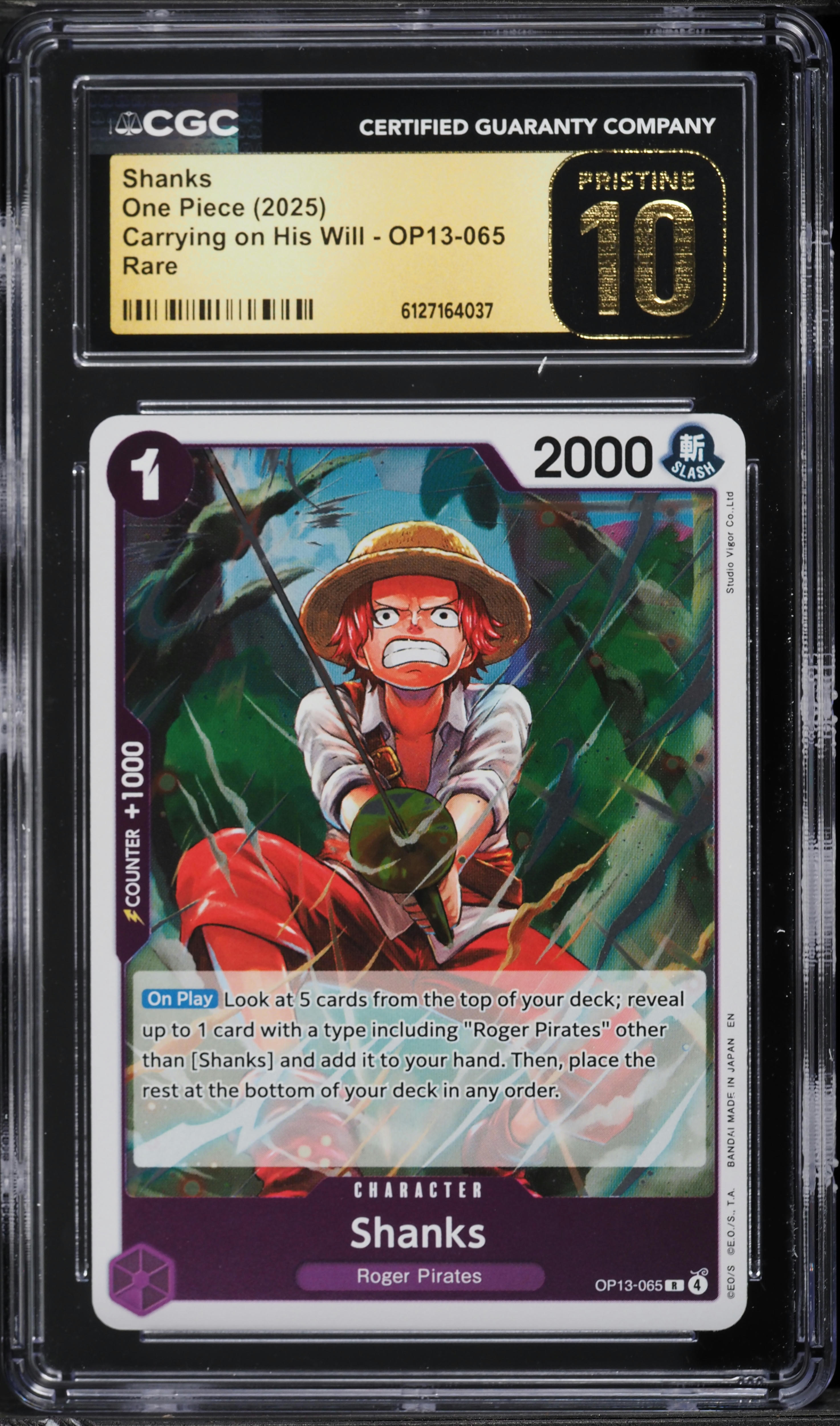 2025 One Piece Carrying On His Will Shanks #OP13-065 CGC 10 PRISTINE