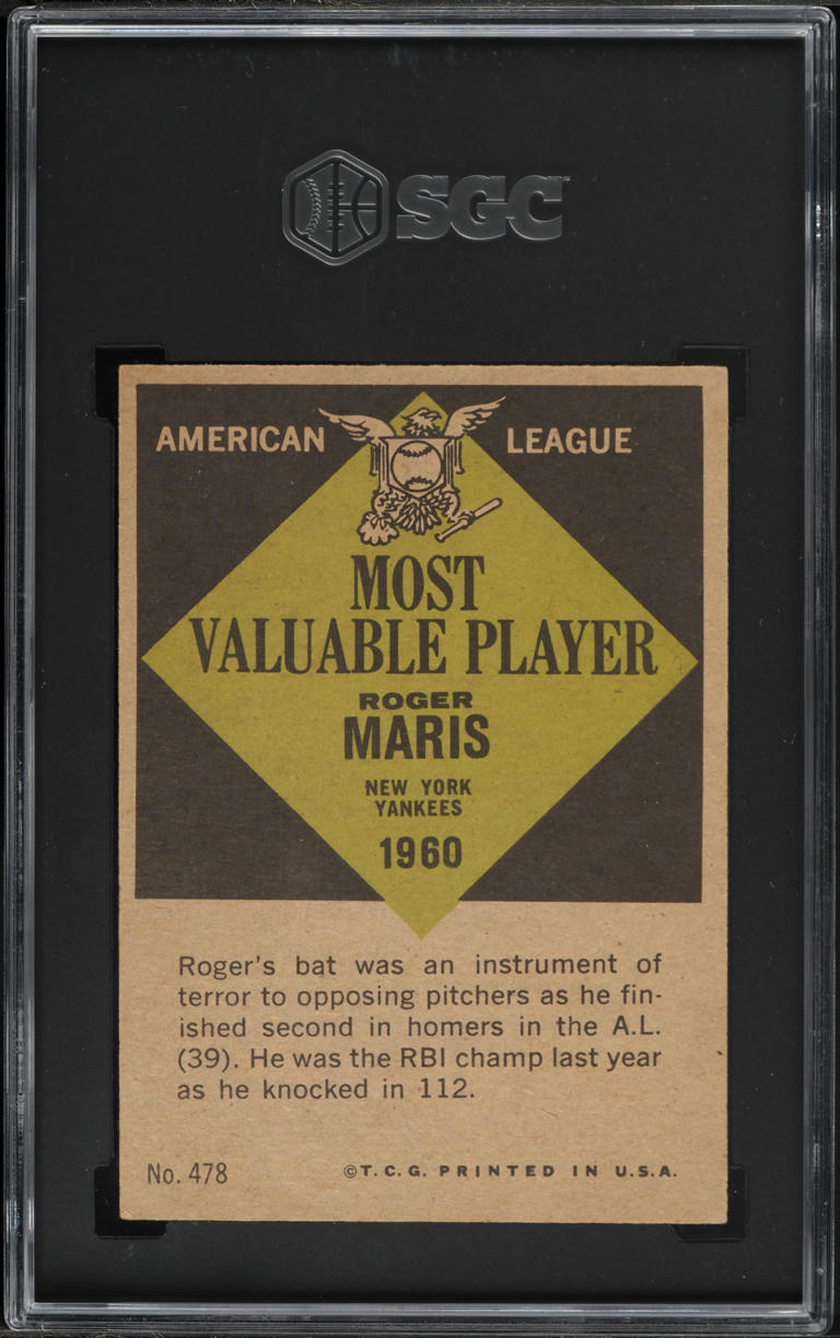 1961 Topps Roger Maris MVP #478 SGC 3.5 VG+