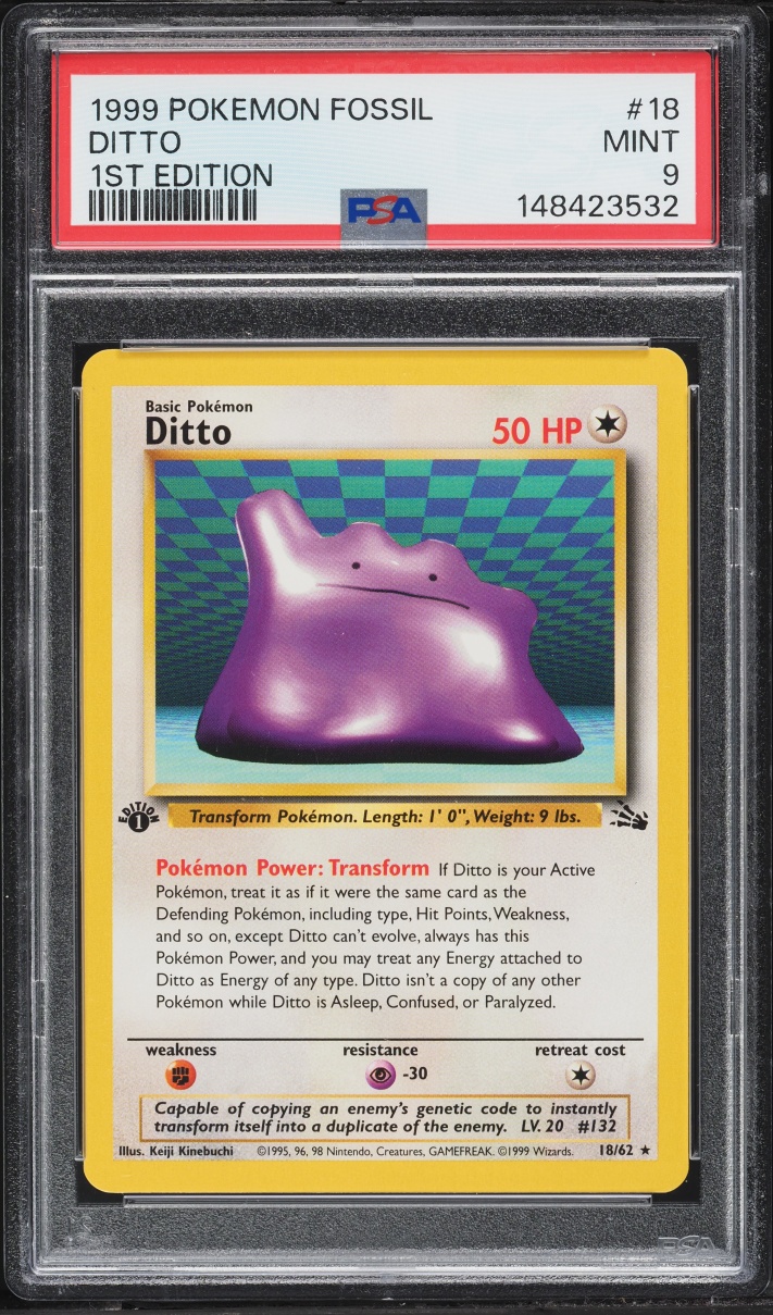 1999 Pokemon Fossil 1st Edition Ditto #18 PSA 9 MINT