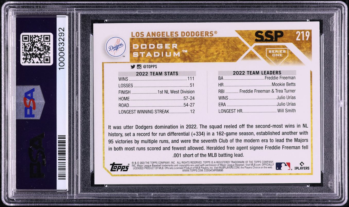2023 Topps LA Dodgers SSP #219 PSA 10 GEM MINT
