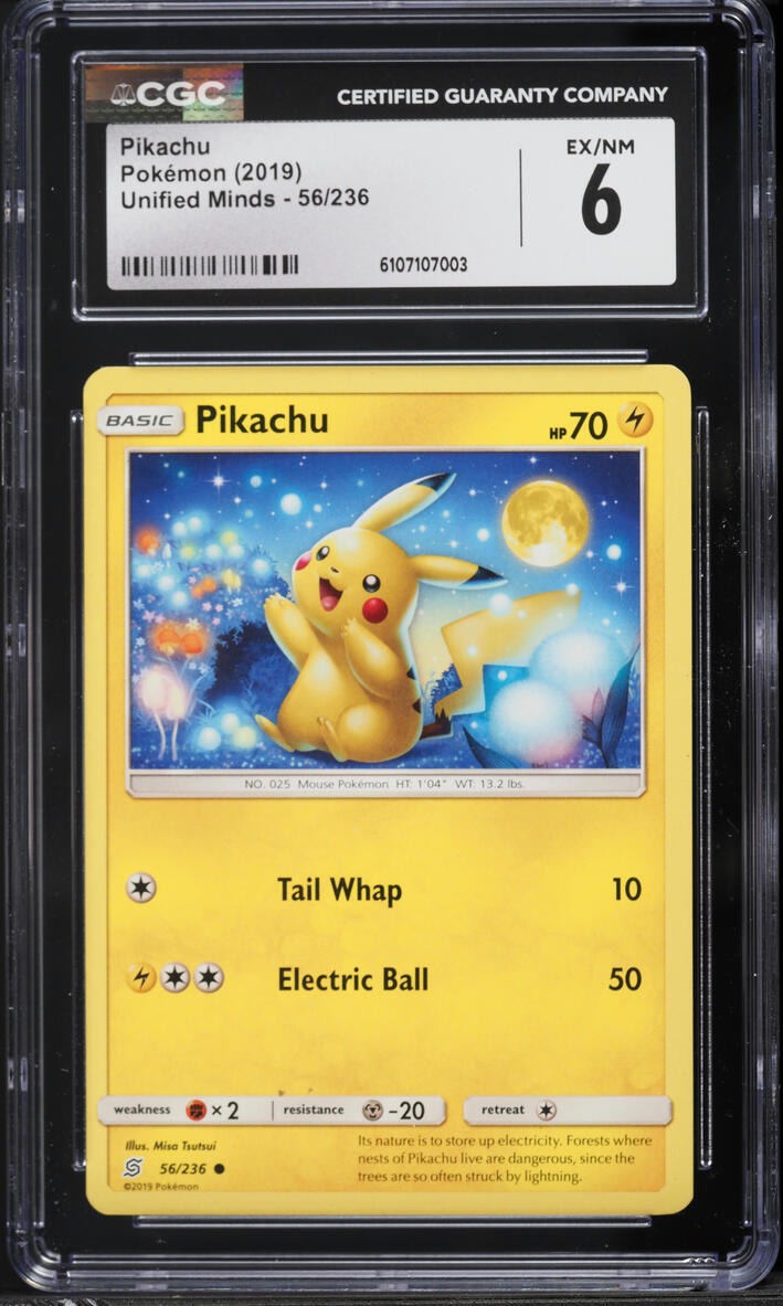2019 Pokemon Sun & Moon Unified Minds Pikachu #56 CGC 6 EXMT