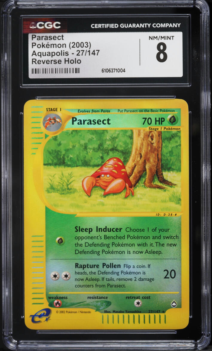 2003 Pokemon Aquapolis Reverse Holo Parasect #27 CGC 8 NM-MT