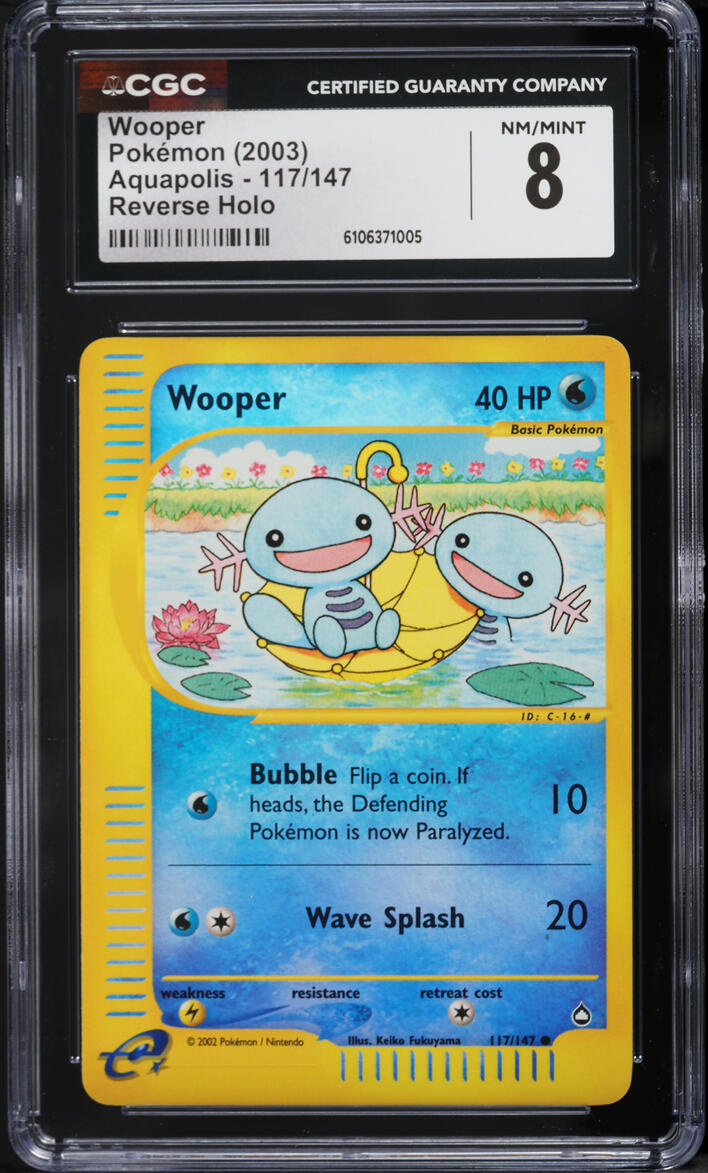 2003 Pokemon Aquapolis Reverse Holo Wooper #117 CGC 8 NM-MT