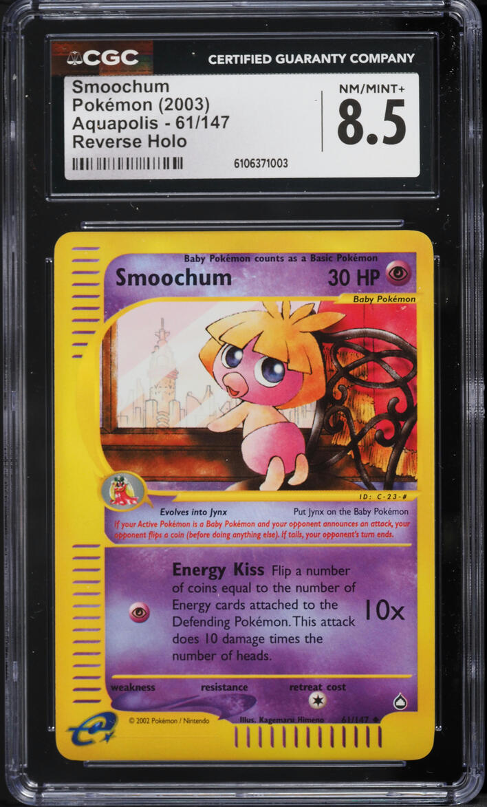 2003 Pokemon Aquapolis Reverse Holo Smoochum #61 CGC 8.5 NM-MT+