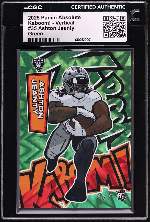 2025 Absolute Kaboom! Vertical Green Ashton Jeanty ROOKIE 1/1 #35 CGC AUTH