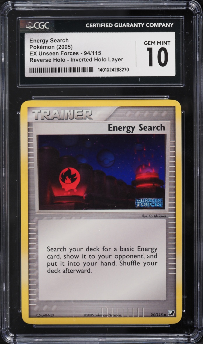 2005 Pokemon EX Unseen Forces Inverted Layer Error Reverse Holo Energy Search #94 CGC 10 GEM