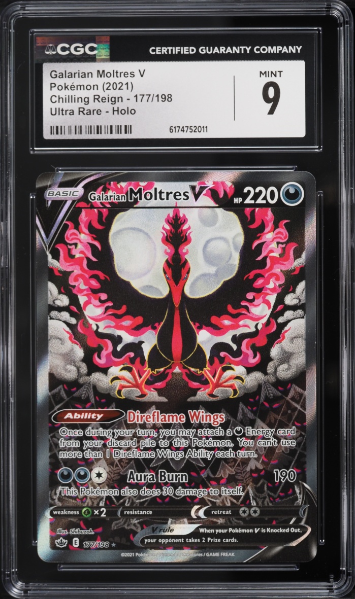 2021 Pokemon Sword & Shield Chilling Reign Full Art Galarian Moltres V #177 CGC 9 MINT