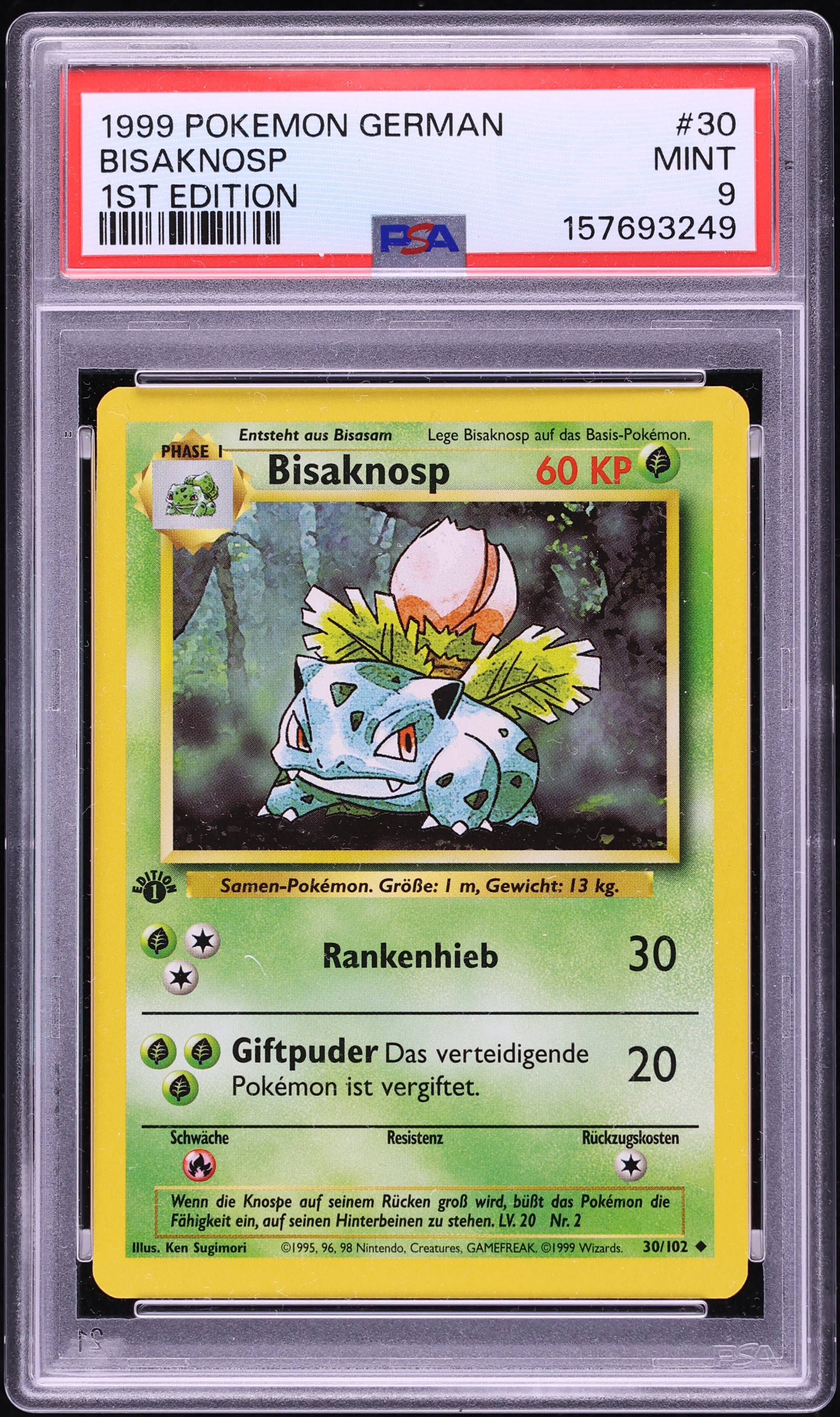 1999 Pokemon German Base Set 1st Edition Ivysaur #30 PSA 9 MINT