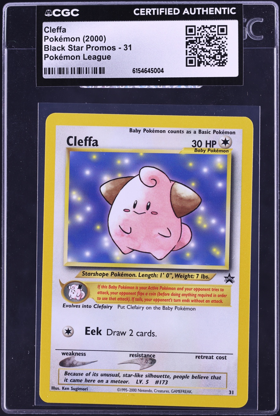 2000 Pokemon League Black Star Promo Cleffa #31 CGC AUTH