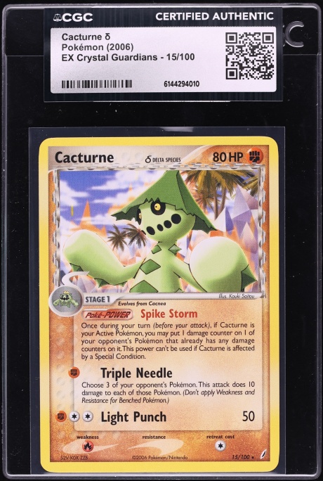 2006 Pokemon EX Crystal Guardians Cacturne #15 CGC AUTH