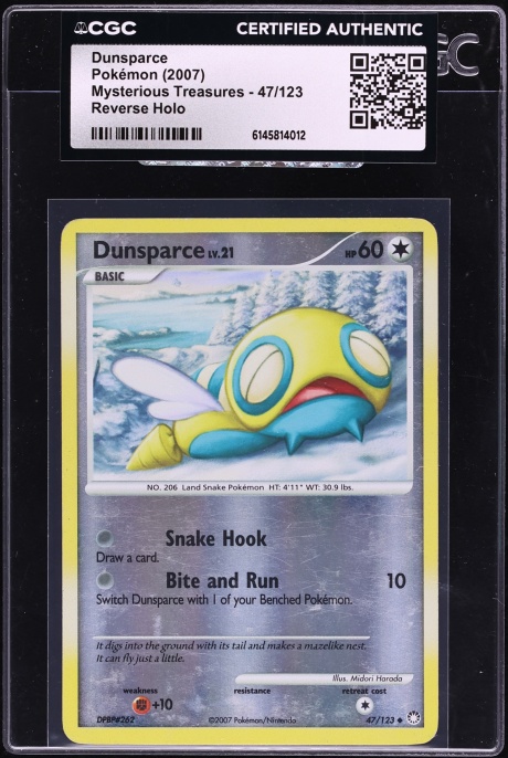 2007 Pokemon Diamond & Pearl Mysterious Treasures Reverse Holo Dunsparce #47 CGC AUTH