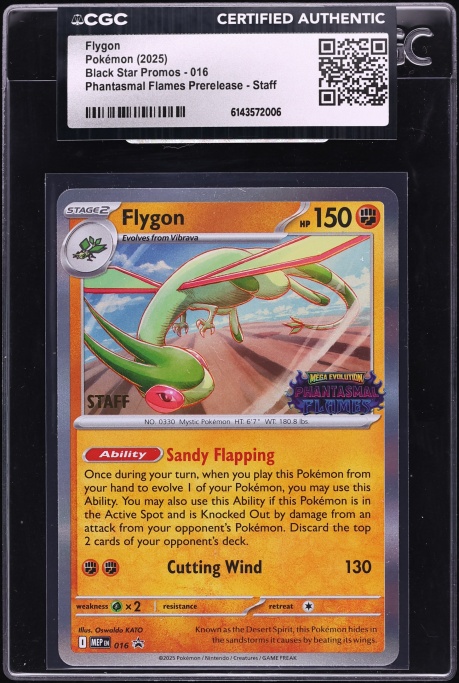 2025 Pokemon Mega Evolution Promo Phantasmal Flames Prerelease Staff Flygon #16 CGC AUTH