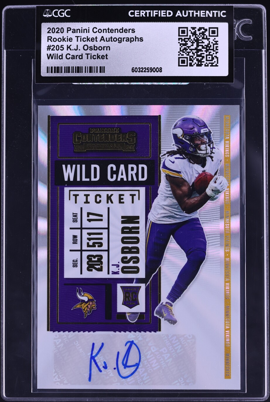 2020 Panini Contenders Wild Card Ticket K.J. Osborn ROOKIE AUTO #205 CGC AUTH