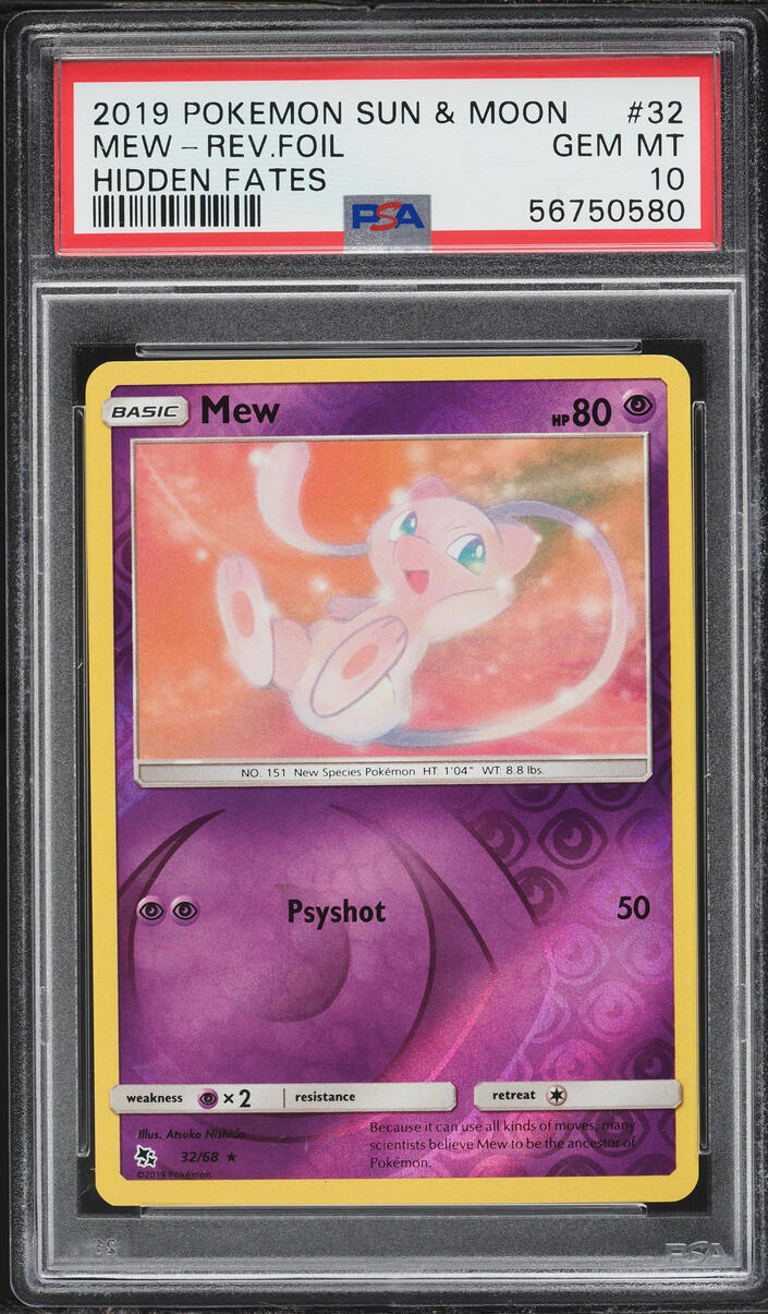 2019 Pokemon Sun & Moon Hidden Fates Reverse Holo Mew #32 PSA 10 GEM MINT