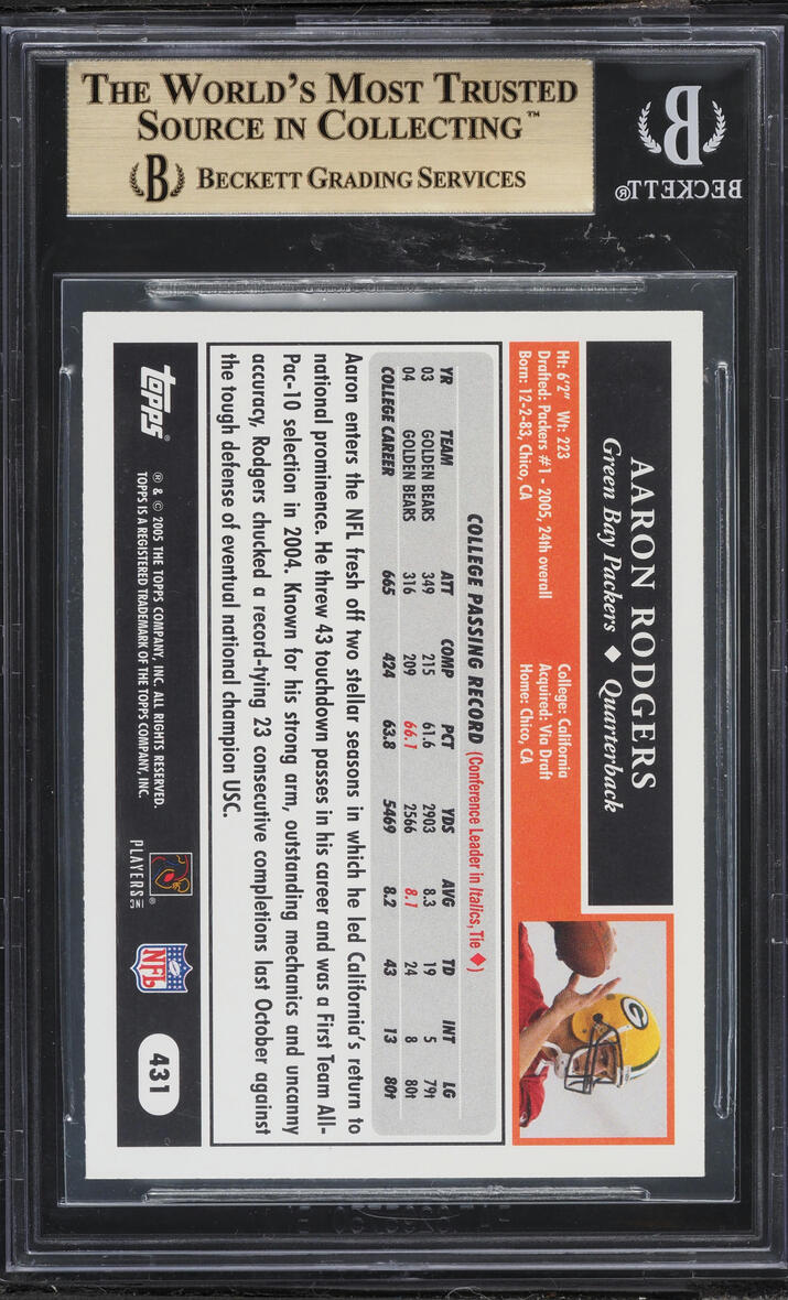 2005 Topps Football Aaron Rodgers ROOKIE #431 BGS 9.5 GEM MINT