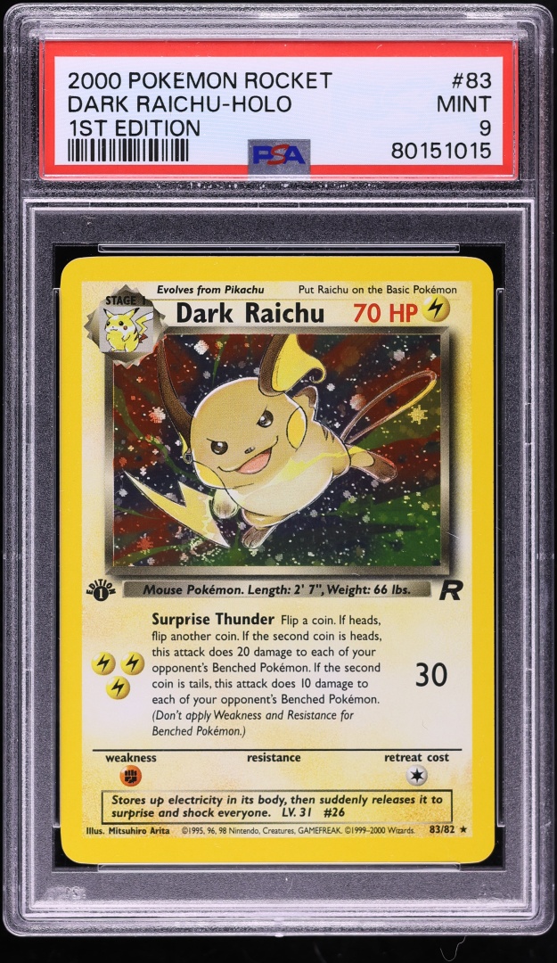 2000 Pokemon Team Rocket 1st Edition Holo Dark Raichu #83 PSA 9 MINT