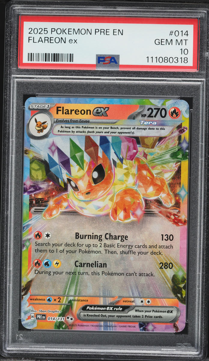 2025 Pokemon Scarlet & Violet Prismatic Evolutions Holo Flareon EX #14 PSA 10 GEM MINT