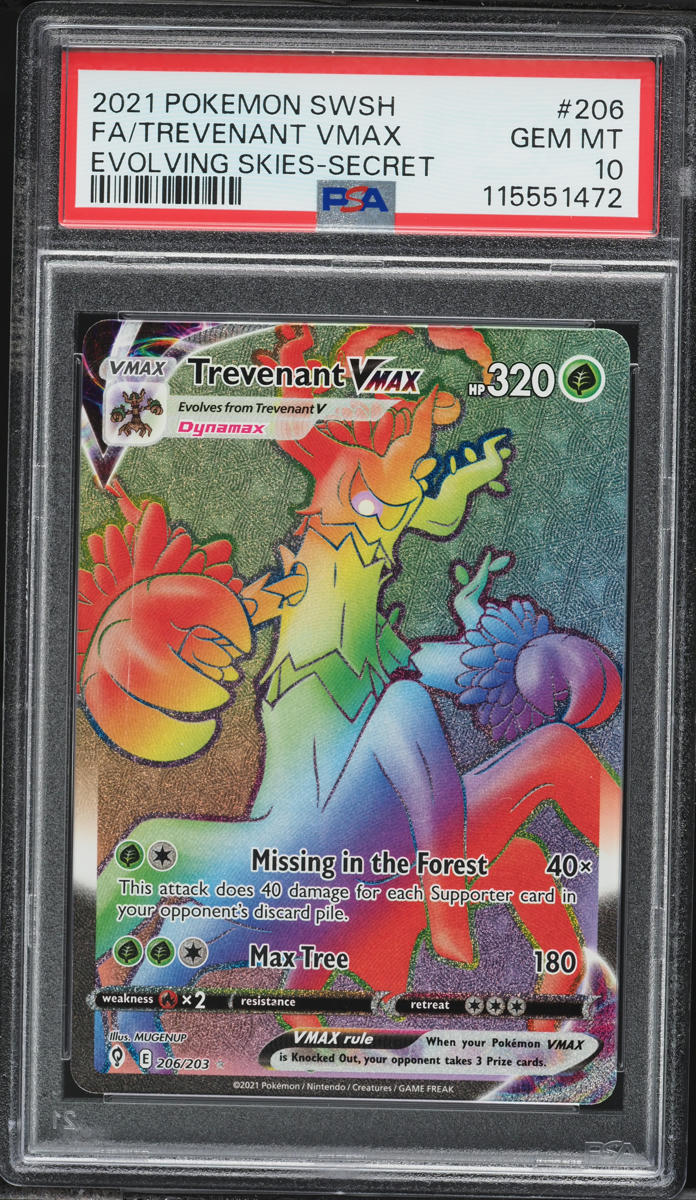 2021 Pokemon SWSH Evolving Skies Rainbow Rare Trevenant VMAX #206 PSA 10 GEM MINT