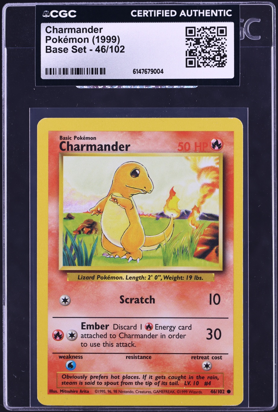1999 Pokemon Base Set Charmander #46 CGC AUTH
