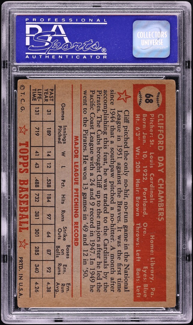 1952 Topps Cliff Chambers #68 PSA 4 VGEX
