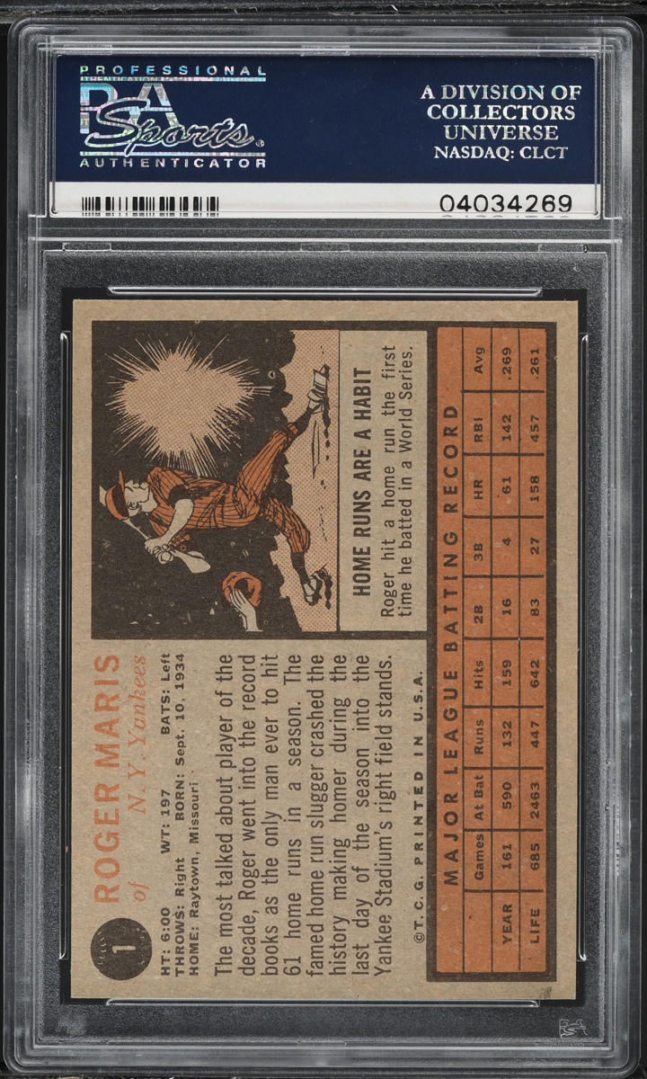 1962 Topps Roger Maris #1 PSA 8 NM-MT