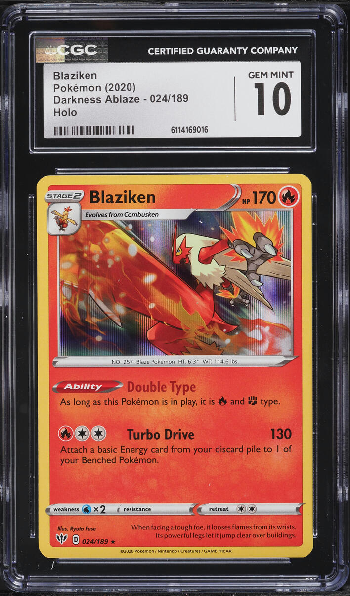 2020 Pokemon Sword & Shield Darkness Ablaze Holo Blaziken #024 CGC 10 GEM MINT