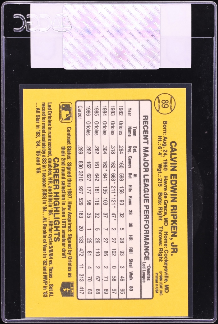 1987 Donruss Cal Ripken Jr. #89 CGC AUTH