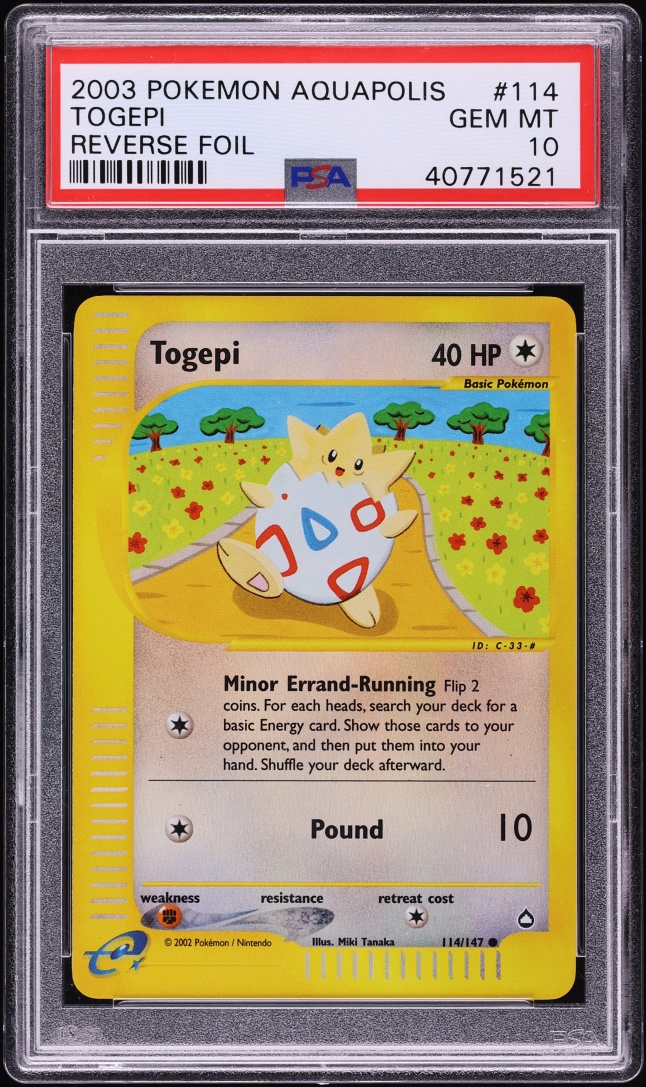 2003 Pokemon Aquapolis Reverse Holo Togepi #114 PSA 10 GEM MINT
