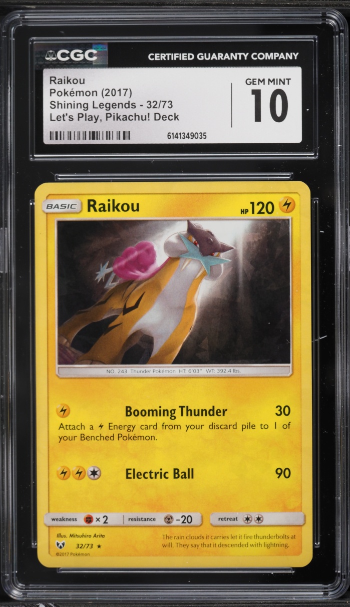 2017 Pokemon Sun & Moon Shining Legends Let's Play, Pikachu! Deck Raikou #32 CGC 10 GEM MINT