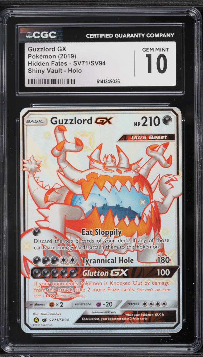 2019 Pokemon Sun & Moon Hidden Fates Shiny Vault Full Art Guzzlord GX #SV71 CGC 10 GEM MINT