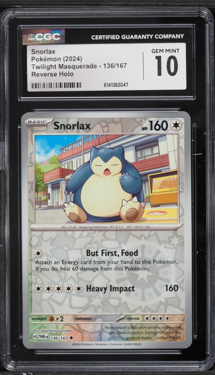 2024 Pokemon Scarlet & Violet Twilight Masquerade Reverse Holo Snorlax #136 CGC 10 GEM MINT