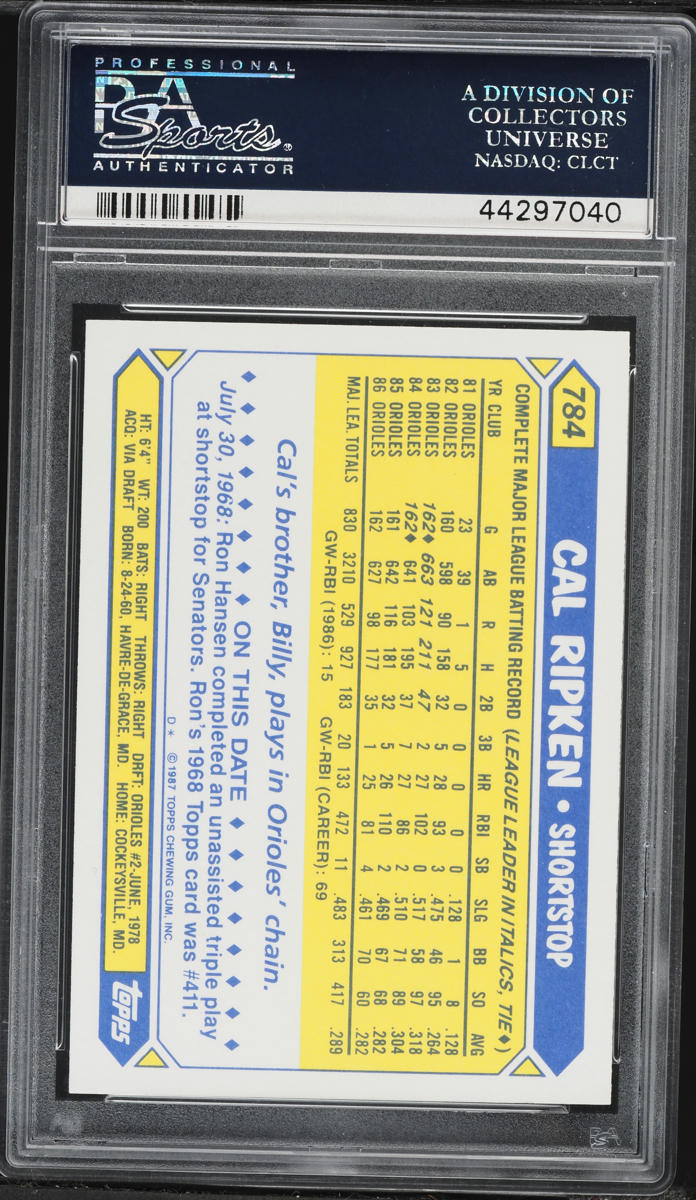 1987 Topps Tiffany Cal Ripken Jr. #784 PSA 10 GEM MINT