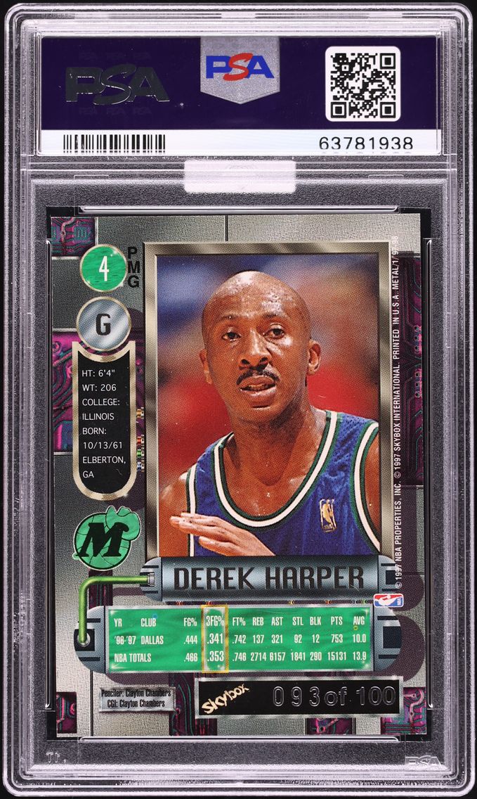 1997 Metal Universe Precious Metal Gems PMG Red Derek Harper /100 #4 MBA PSA 5 EX